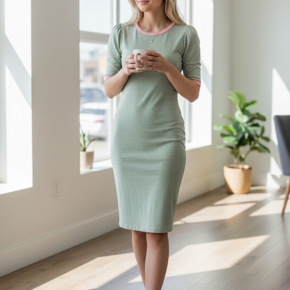 LuLaRoe Green Midi Dress with Peach Trim